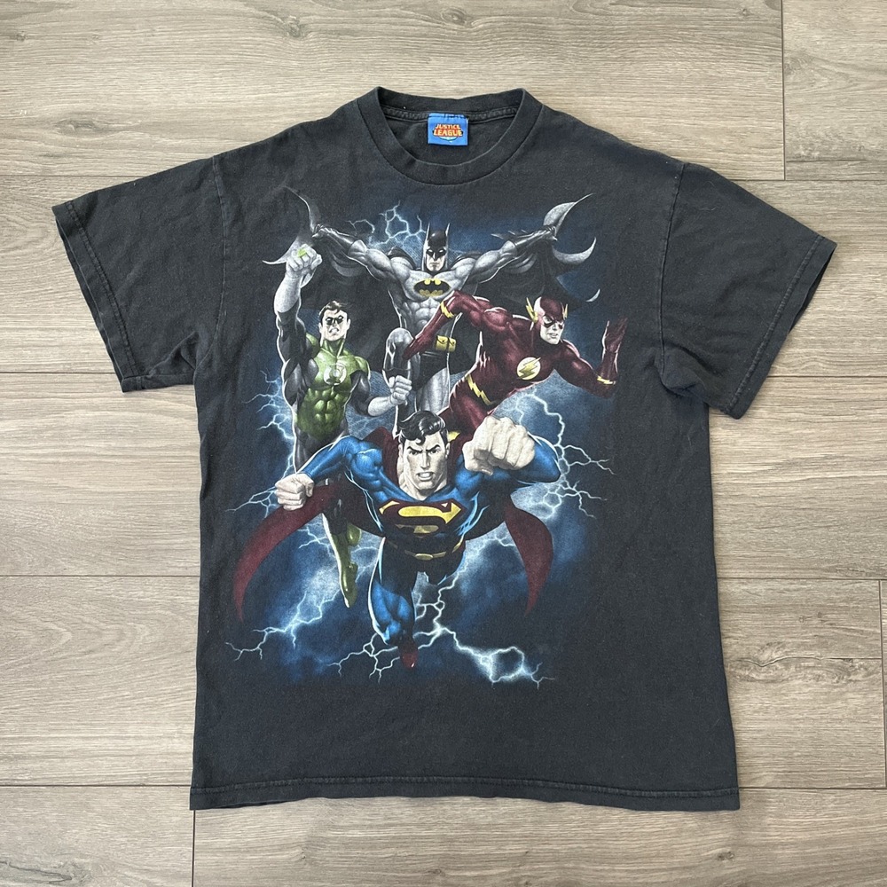 VTG Justice League DC Comics Superman Batman Flash Green Lantern T Shirt Mens M